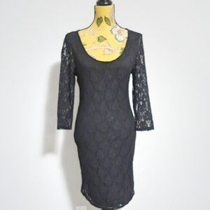 Guess Black Lace Overlay 3/4 Sleeve Dress Large